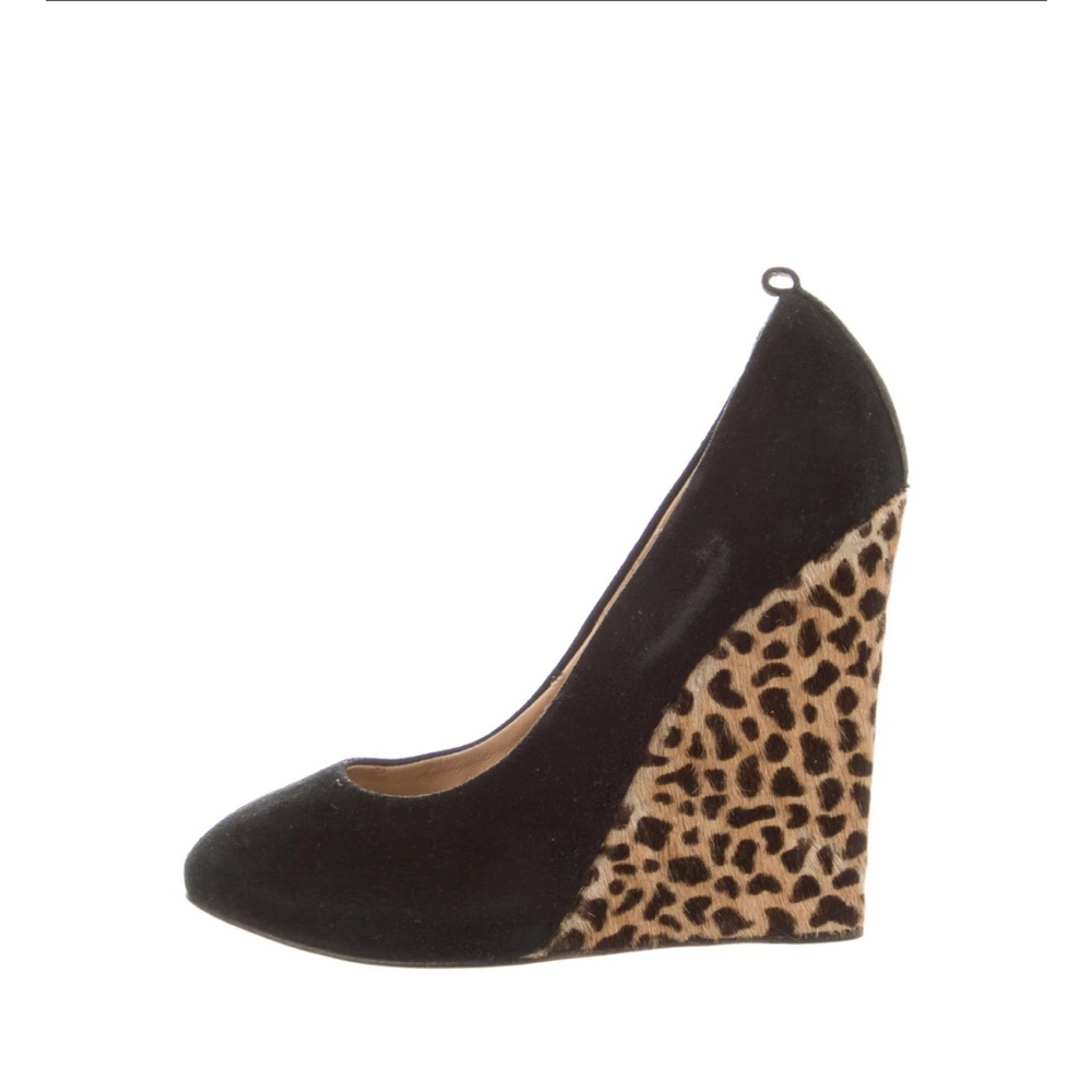 Giuseppe Zanotti Size 36.5 Leopard Print Wedge Heel Black Pumps